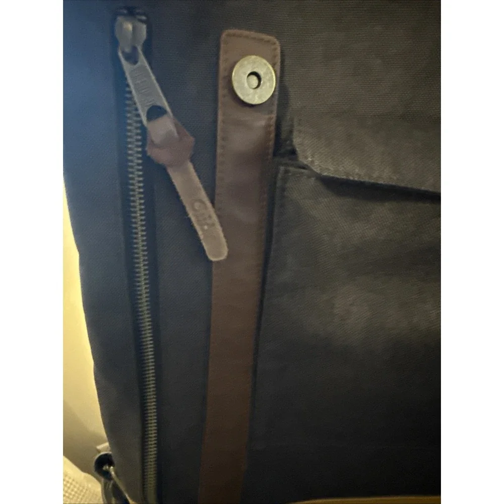 G. Ride France Roll Top Canvas Leather Backpack Dark Gray Khaki‎ Accent